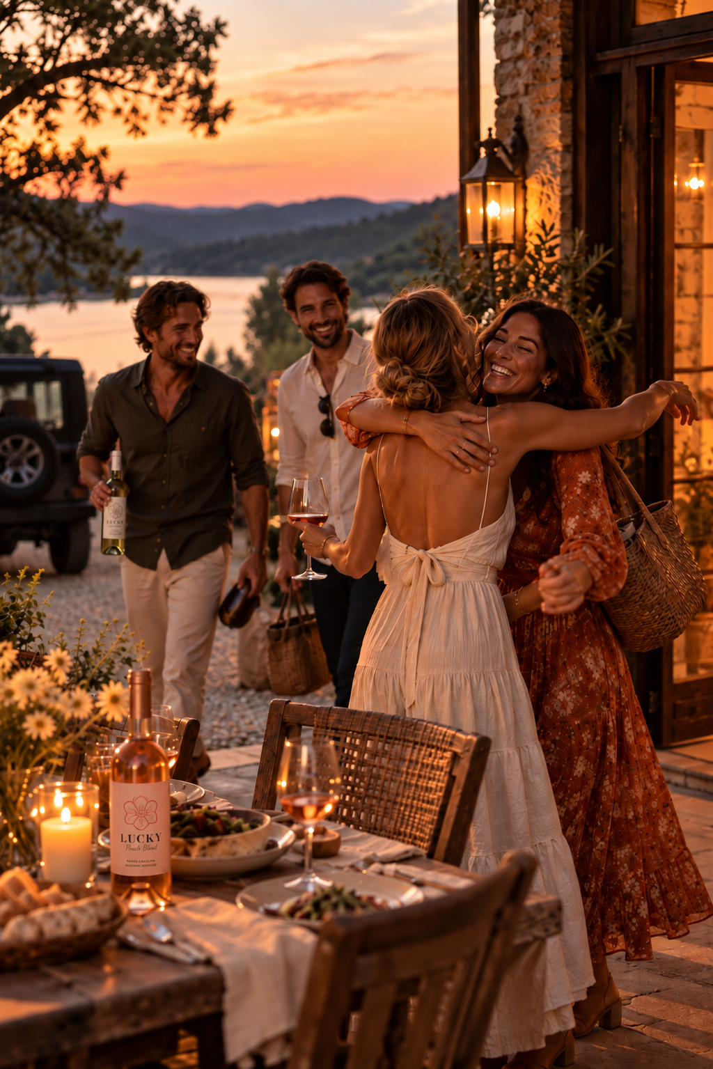 Friends arriving for an unexpected invitation